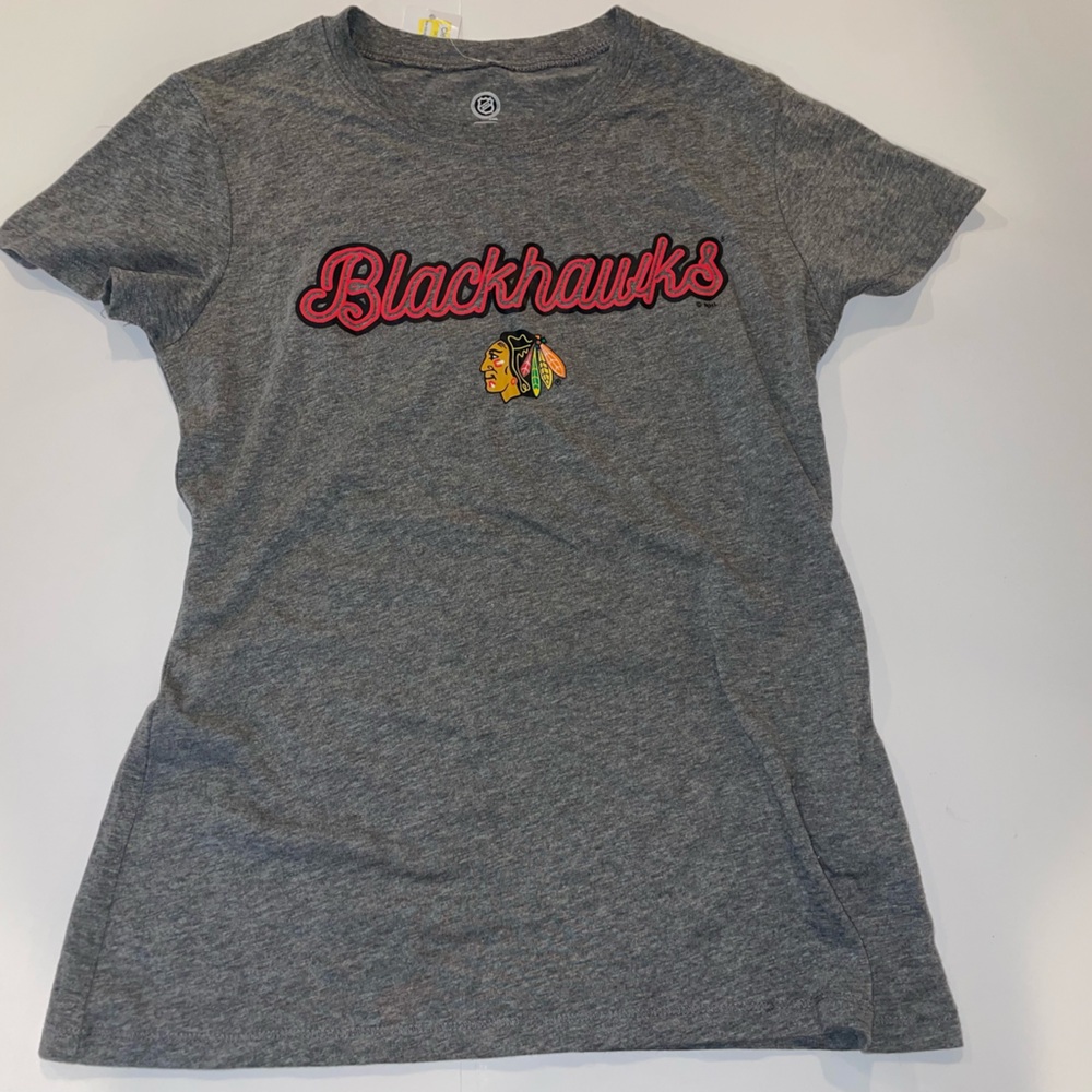 NHL Gray Tee with Black and Red Blackhawks Logo